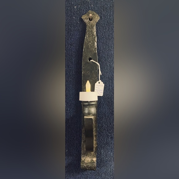 Black Metal Industrial Style Candle Sconce with wood holder 14.75” tall x 3.50” - Picture 1 of 2
